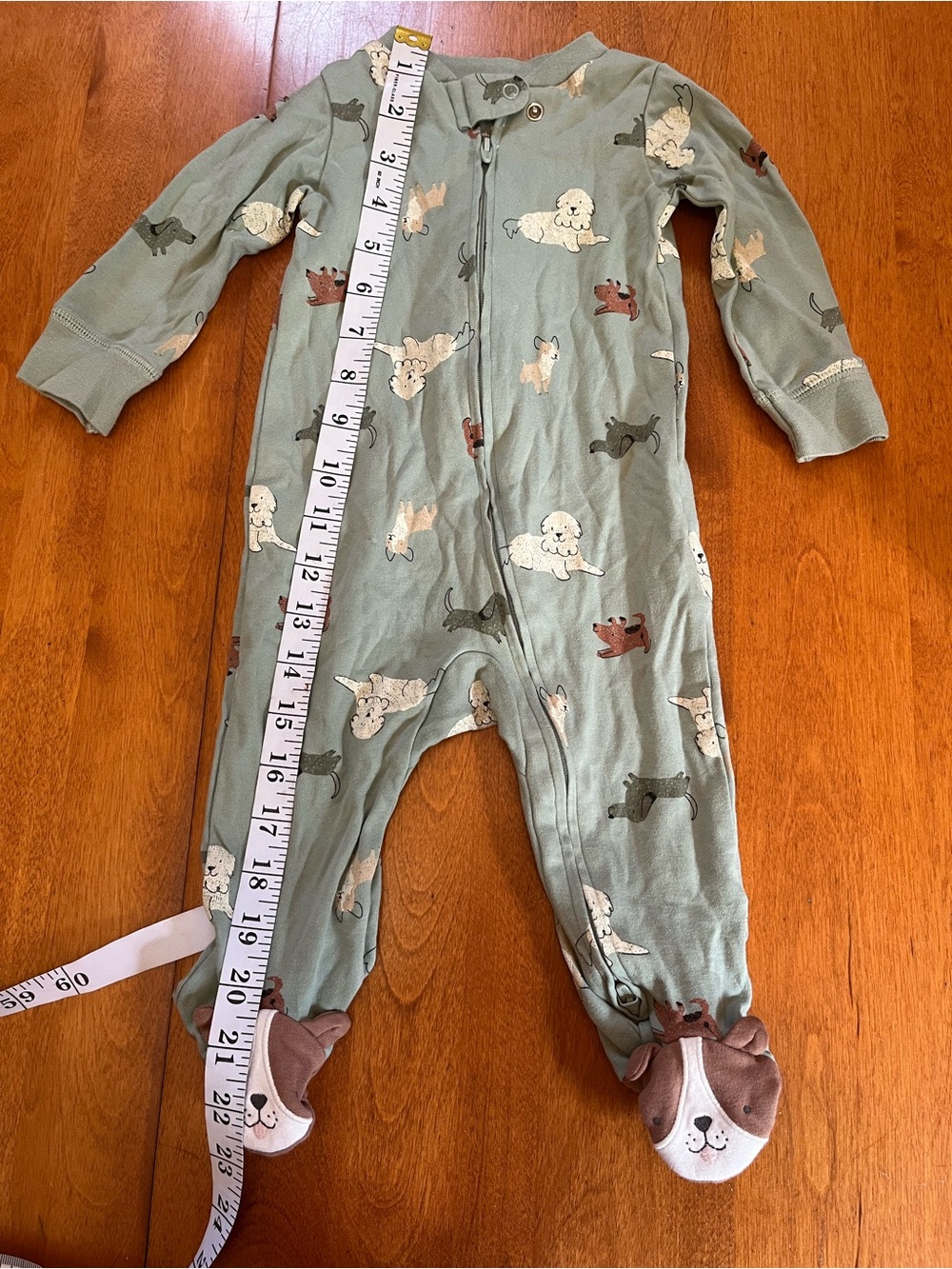Carter's Sage Green Puppy Print Footed One-Piece